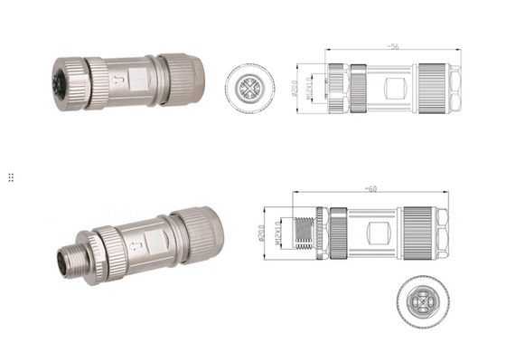 Conector de alambre circular de aleación de zinc con concha M12 8 pin Conjunto de conector Ethernet masculino