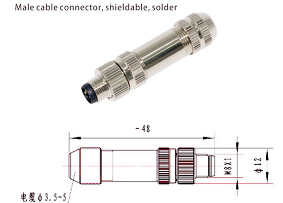 M8 IP67 Conector circular Conector de tipo de ensamblaje de pines