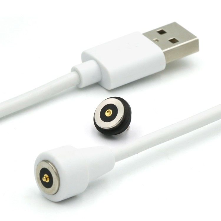 2 pines de conector magnético Pogo Pin Cable a USB Tipo A M Cables blancos
